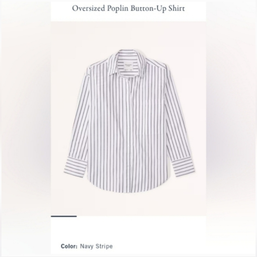 A&F Oversized Poplin Button-Up Shirt - Navy Stripe - Small